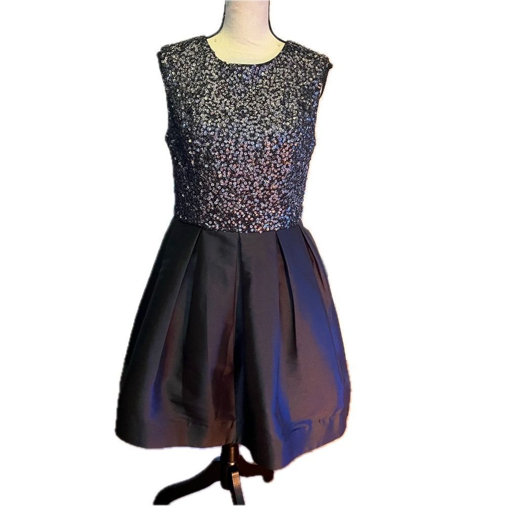 Monique Lhuillier Black Sequin Bodice Mini Dress